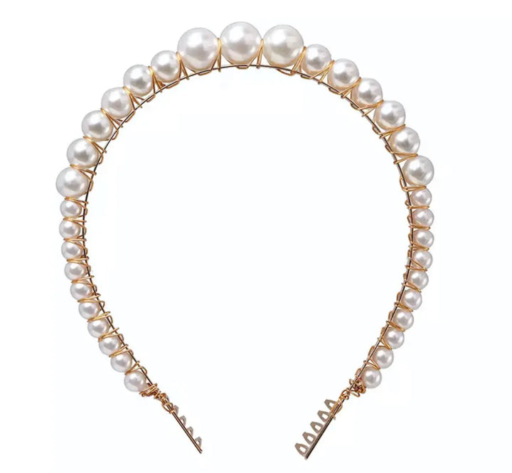 WS Pearl Halo Headband with Comb - White - Hero