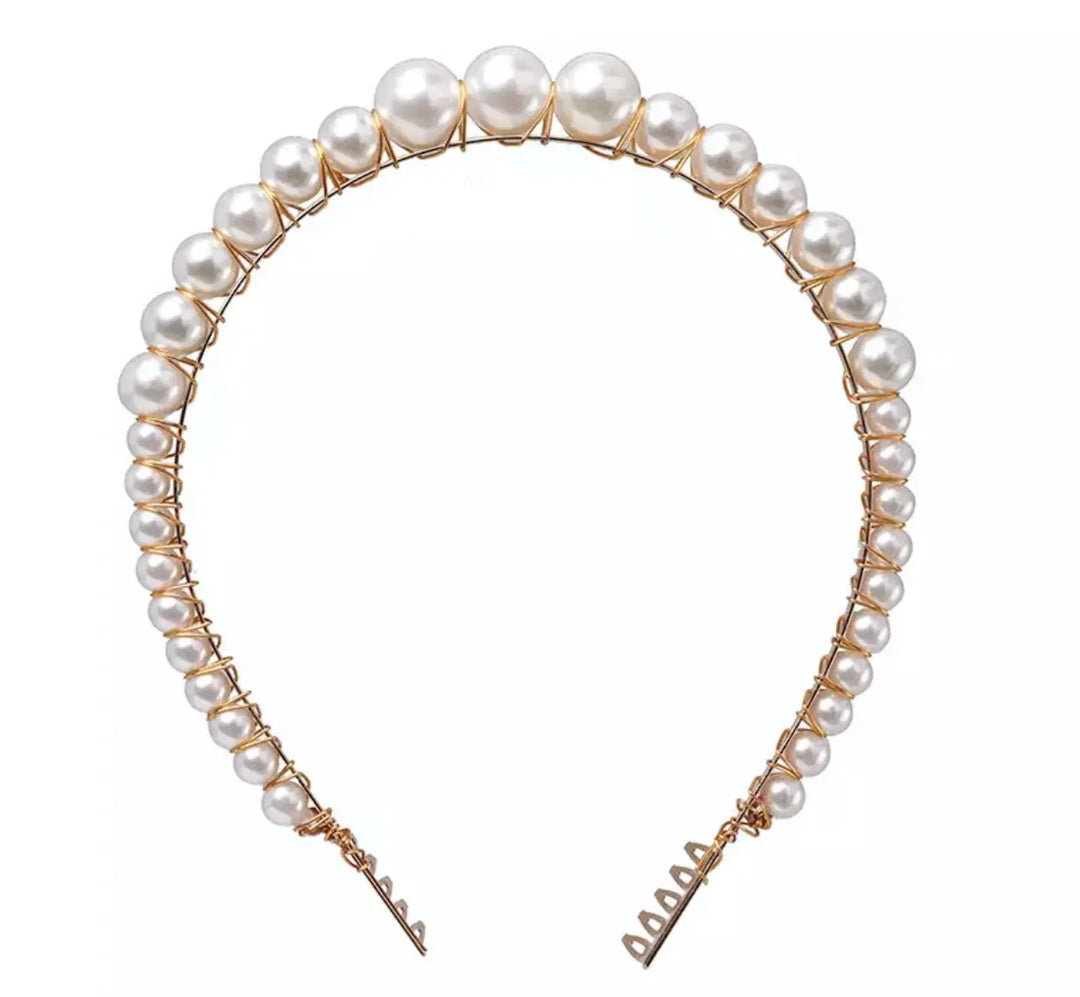Headband - White Pearl Halo with Comb