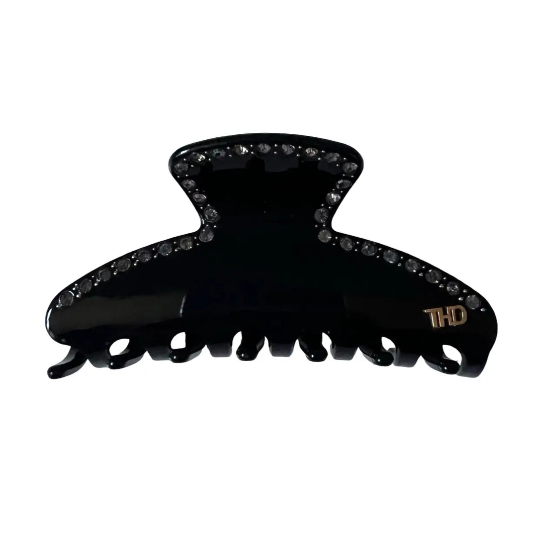 WS - Mary Large Acetate Hair Claw with Crystals - Black