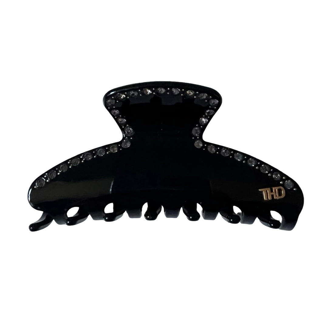 WS - Mary Large Acetate Hair Claw with Crystals - Black