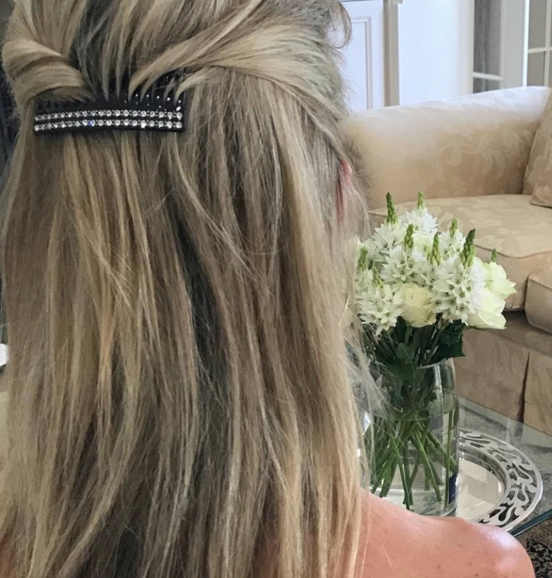 Acetate Comb - Black & Black Crystals