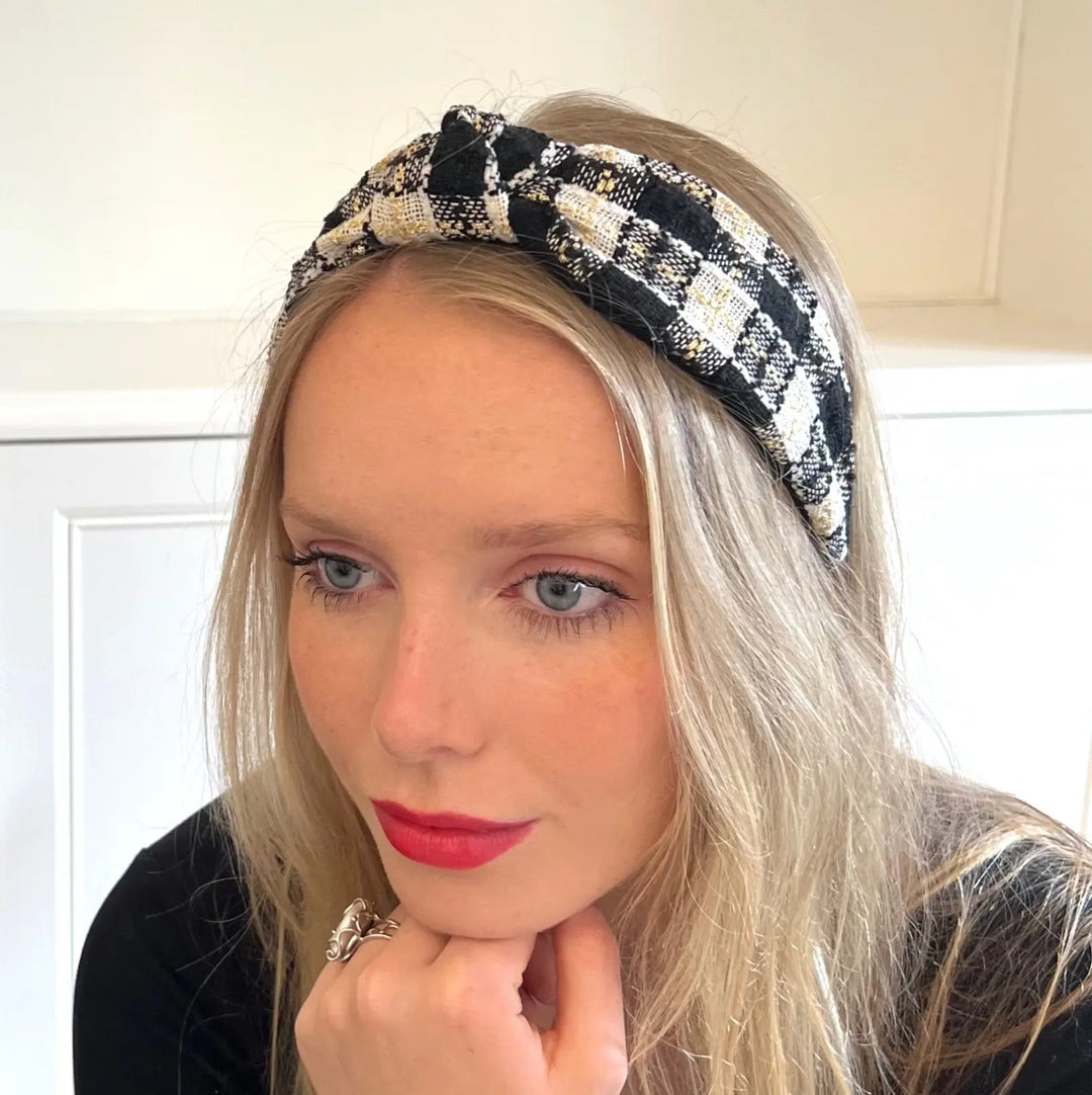 HB - Plaid knotted in Black/white check & gold fleck
