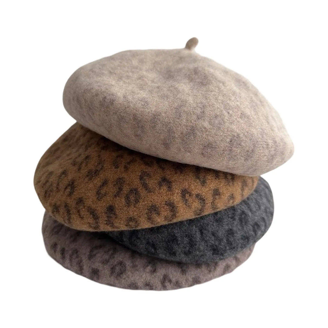 Lille Wool Leopard Beret - Brown