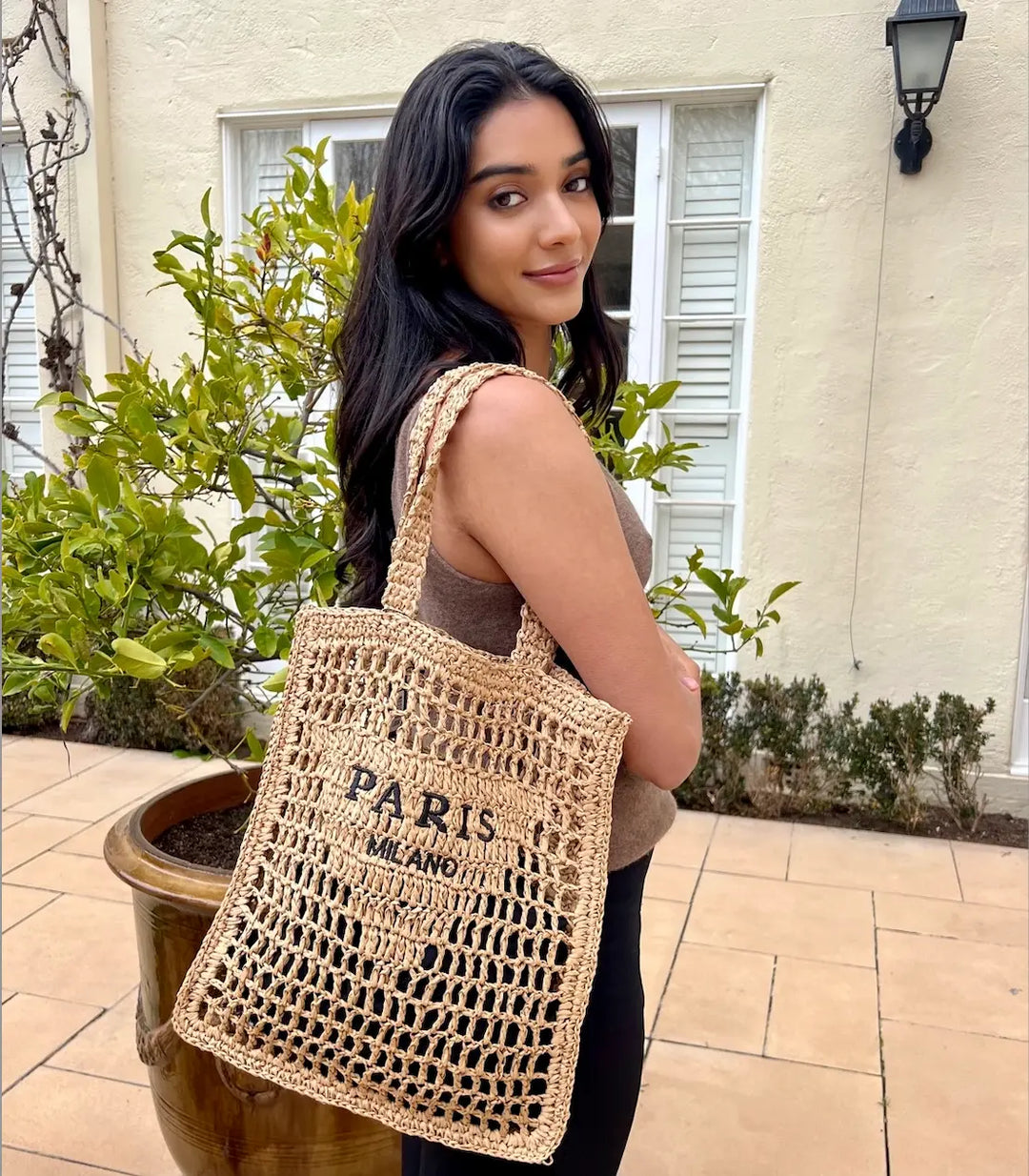 WS Paris Milano Crotchet Straw Tote Bag - Golden