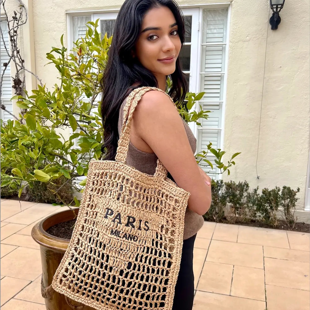 WS Paris Milano Crotchet Straw Tote Bag - Golden - Image 2