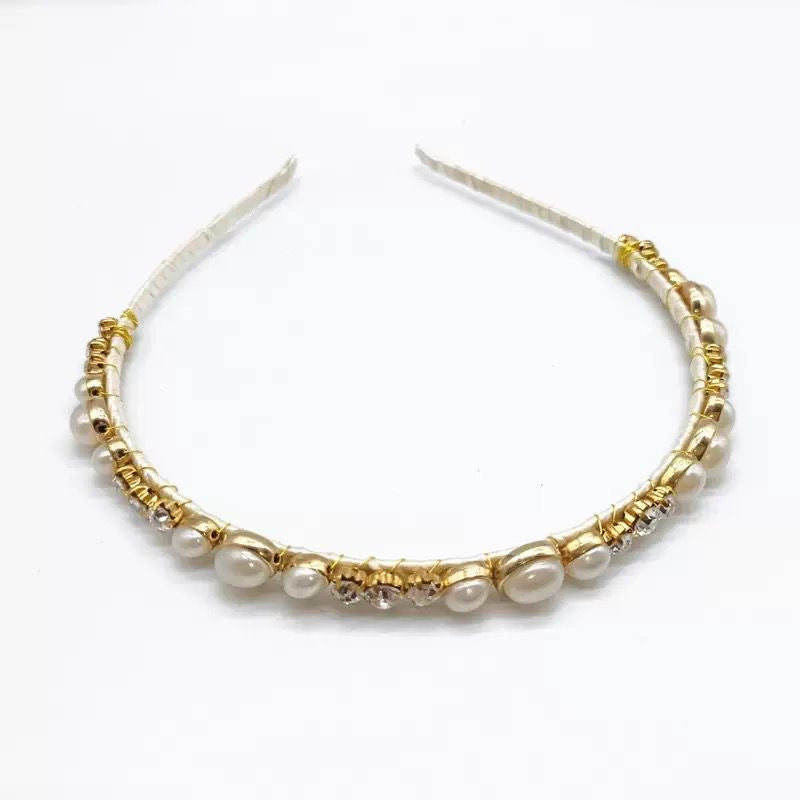 Verity Pearl & Crystal Headband Bling- white