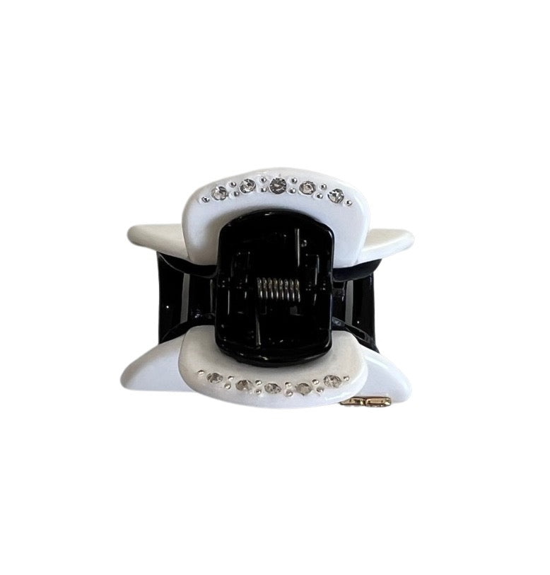 Acetate Small Hair Claw & crystals – White