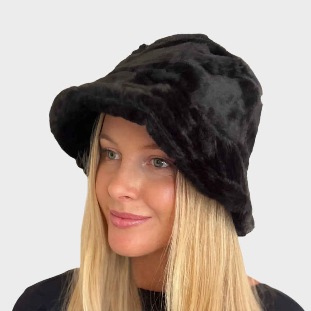 WS Hat - Faux Fur Bucket - Black - Image 1