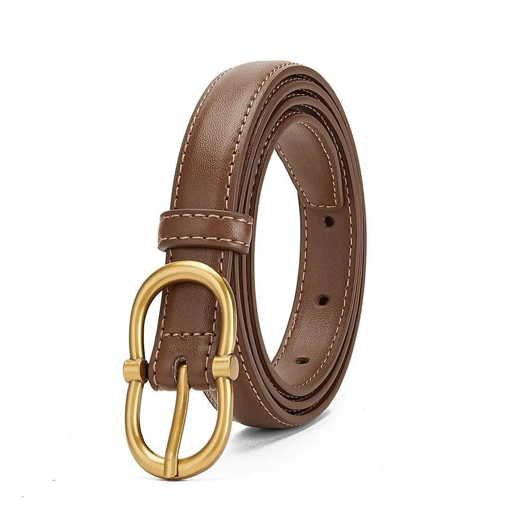 WS Brown Leather Zurich Belt Gold 1.8cm