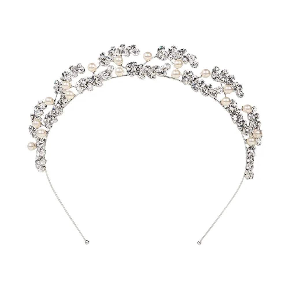 WS The Vienna Crystal & Pearl Tiara - Silver