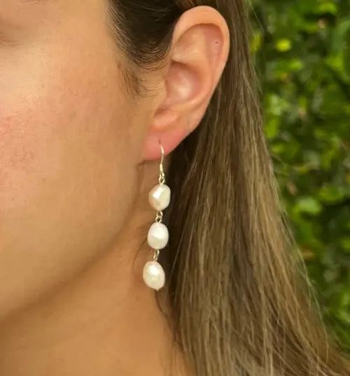 Trinity Pearl Earrings - White