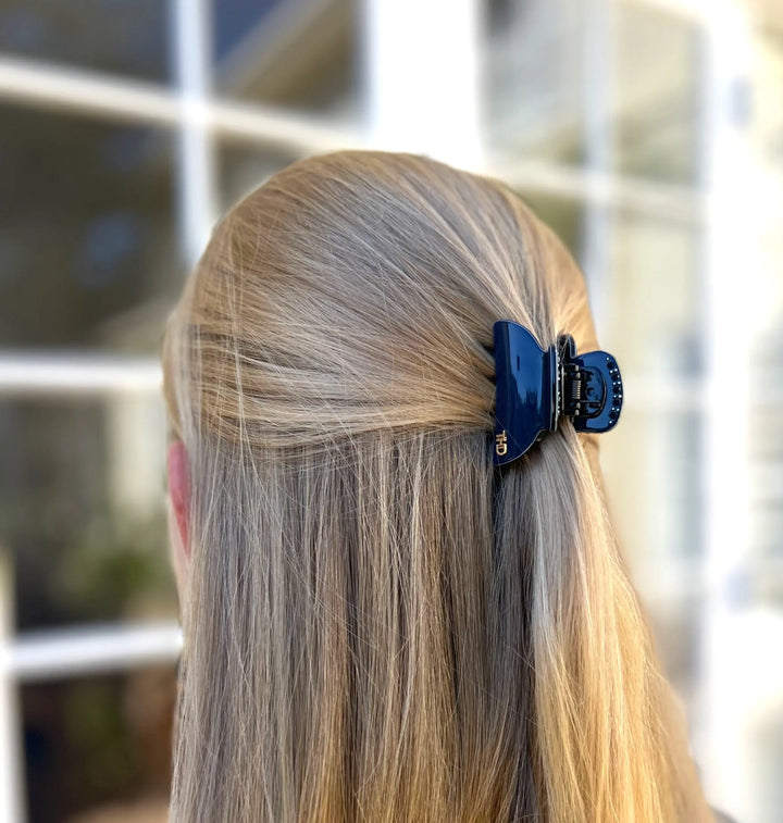 Acetate Small Hair Claw & Crystals –  Deep Blue