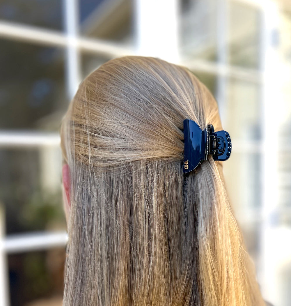 WS - Acetate Small Hair Claw & Crystals –  Deep Blue