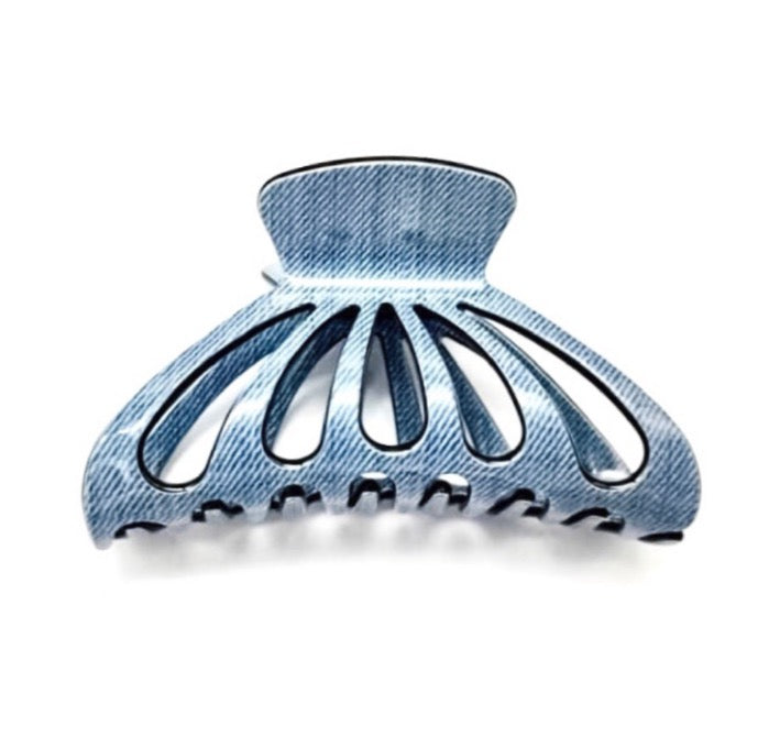 Acetate Large Cutout Hair Claw - Denim & Black