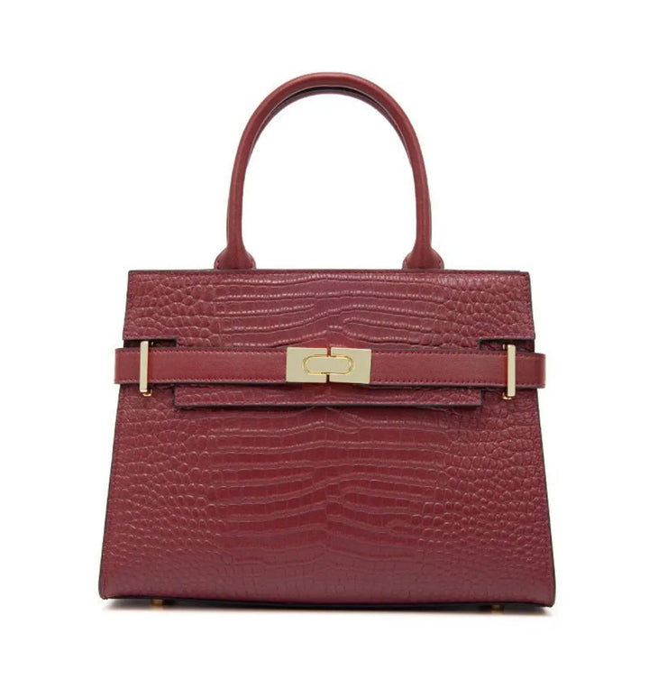 Alexandra Medium Cowhide Croc Tote Bag - Burgundy