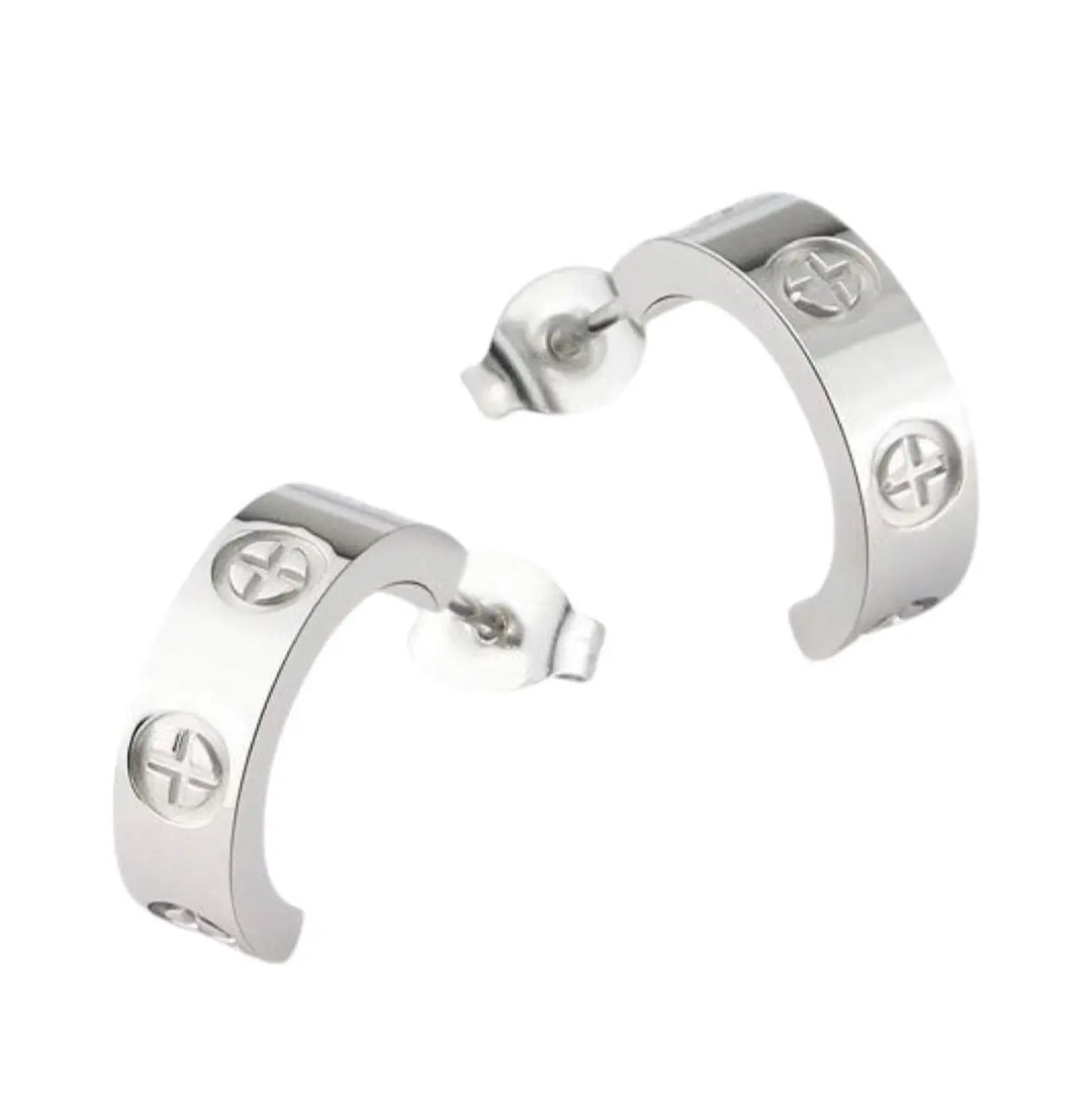 Octavia Earring Crosses Small Hoop - Silver