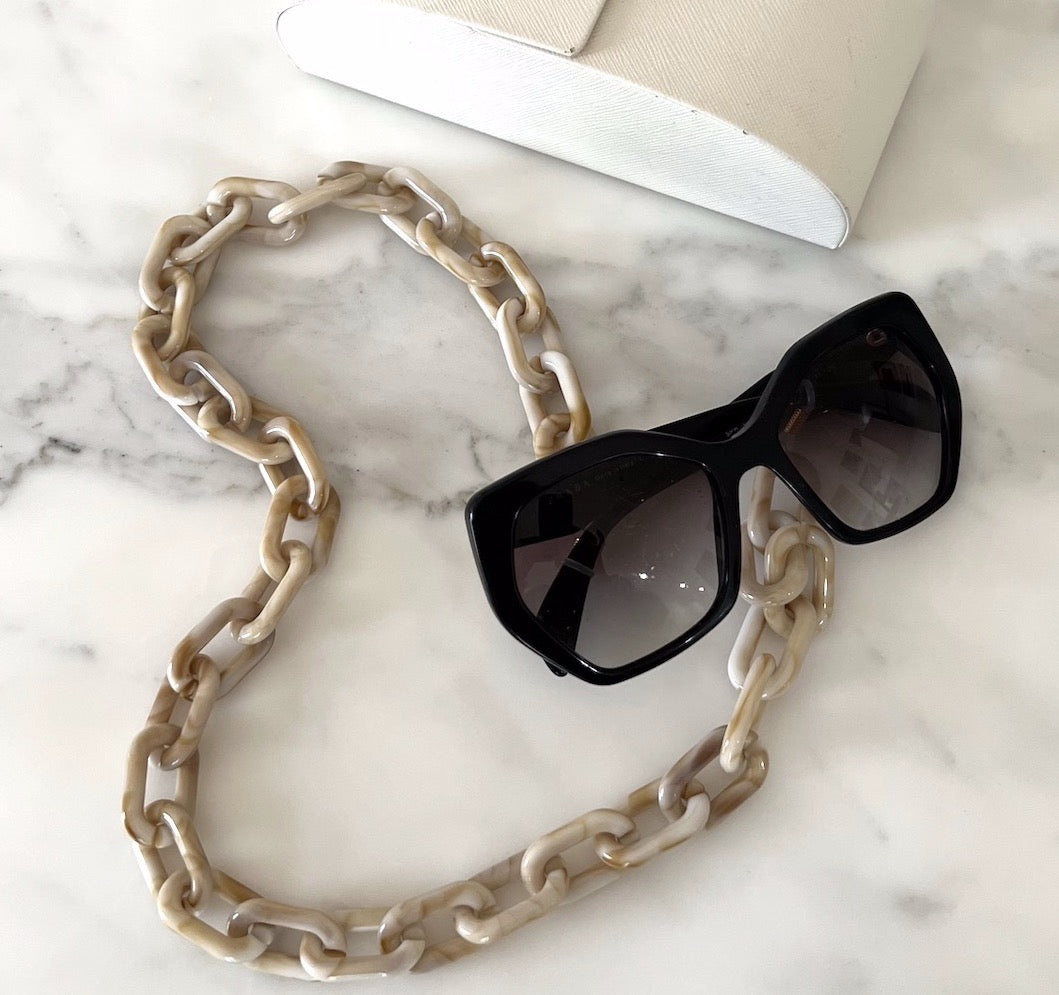 Glasses / Sunglasses Chain oversized retro - White/Brown
