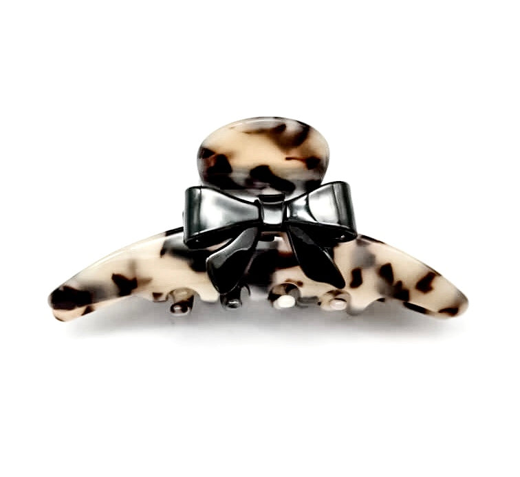 Premium oversized Acetate HairClaw with Black Bow - Light Turtle