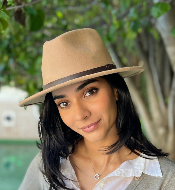 Premium 100% Australian Wool 6.5mm Fedora Oversized - camel