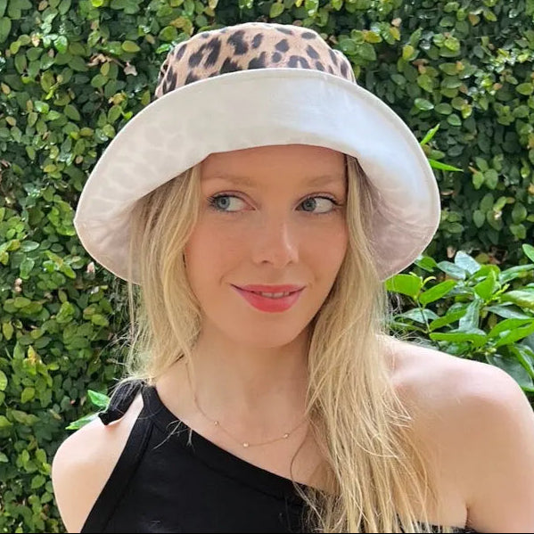 WS - Extended Brim Bucket Hat - Leopard/White - Image 1