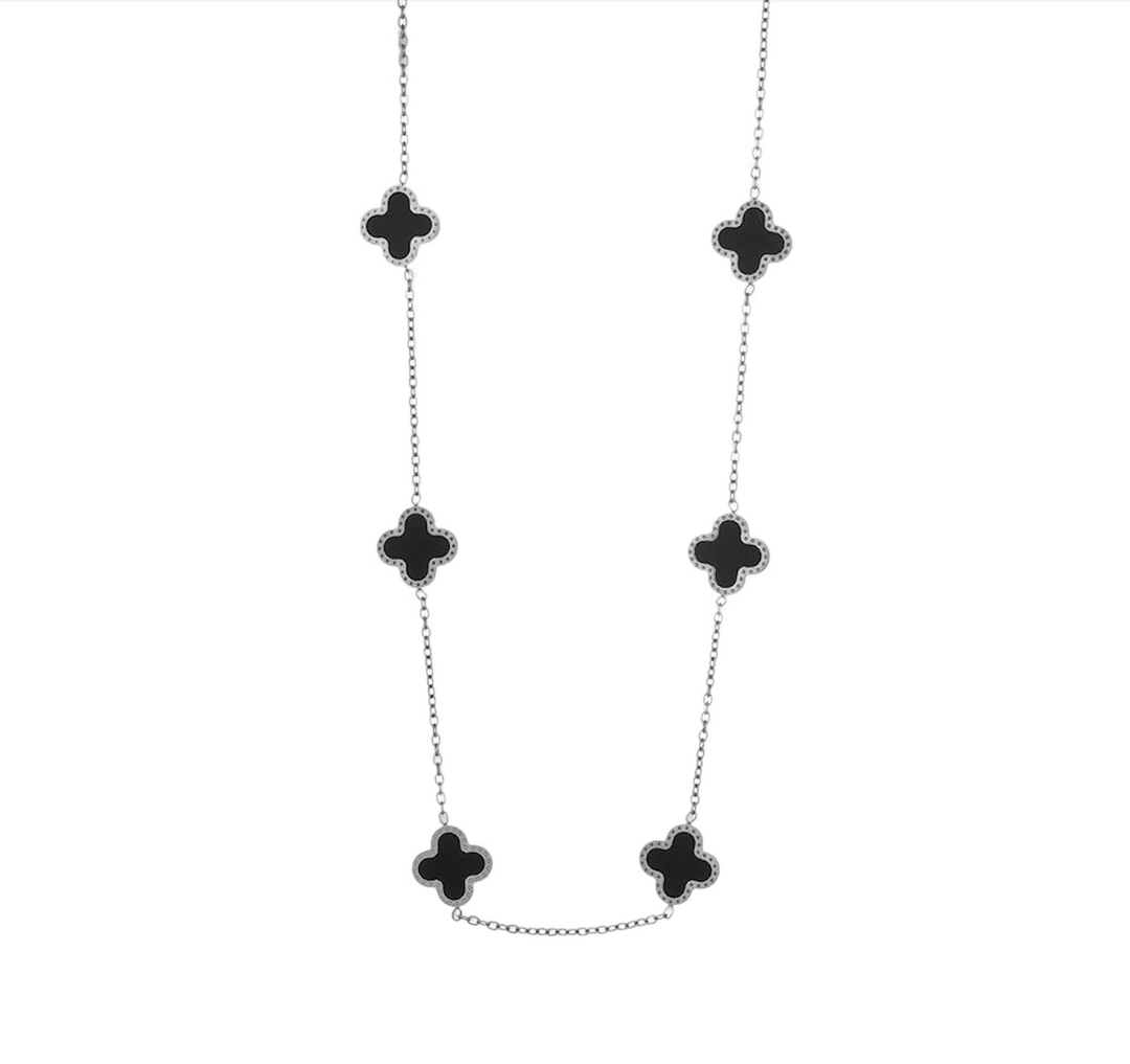 WS - Cross Silver Necklace with 6 Black charms