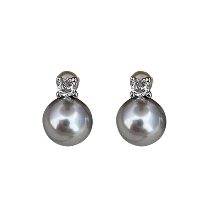 Kai Round Black Pearl &  zirconia Earrings on sterling silver