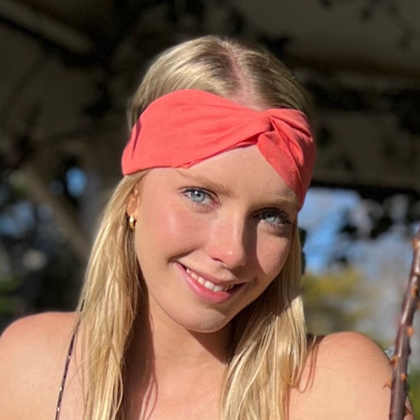 Headband - Linen Elastic headband in Burnt Coral