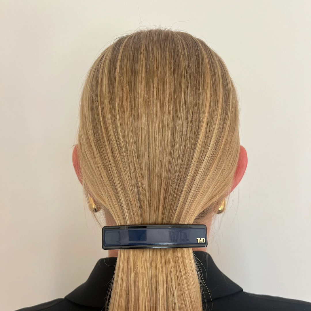 WS - Acetate Barrette - Two Tone - Navy with Black Trim