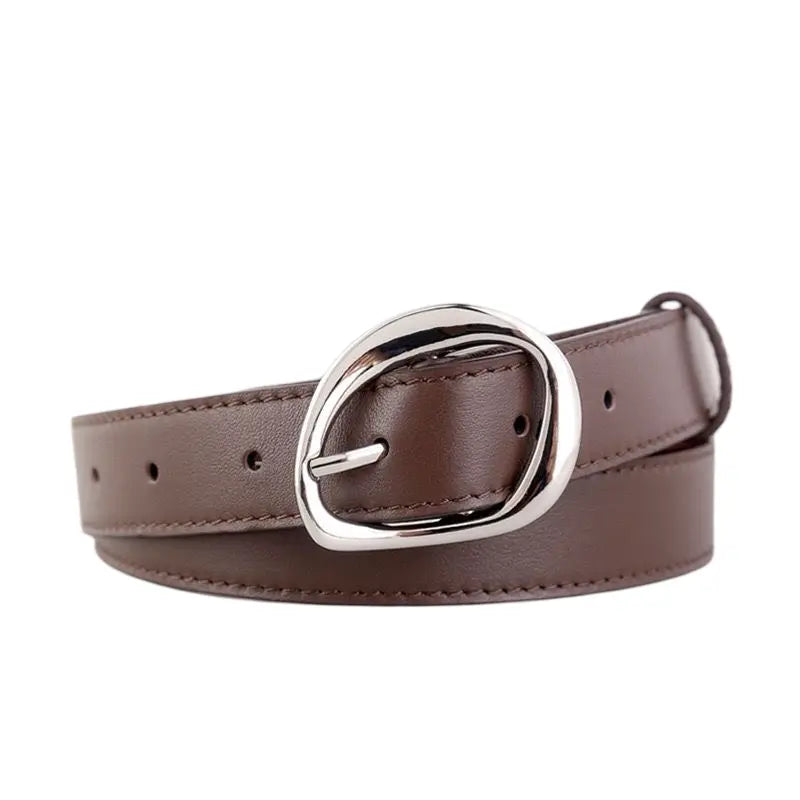 Geneva Brown Leather Belt Silver 2.5cm