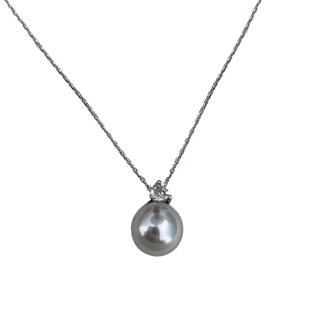 Kai Round Black Pearl & Zirconia Pendant on sterling silver neck