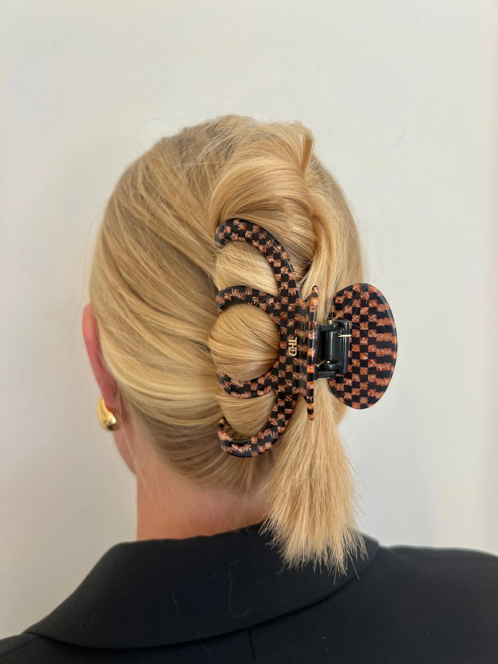 Octopus Acetate Hair Claw in Copper Black Check