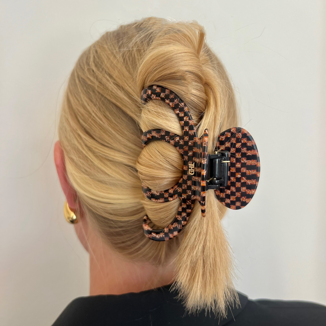 Octopus Acetate Hair Claw in Copper Black Check