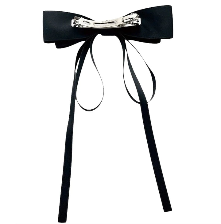 The Jennifer Satin Bow Barrette Wide - Black