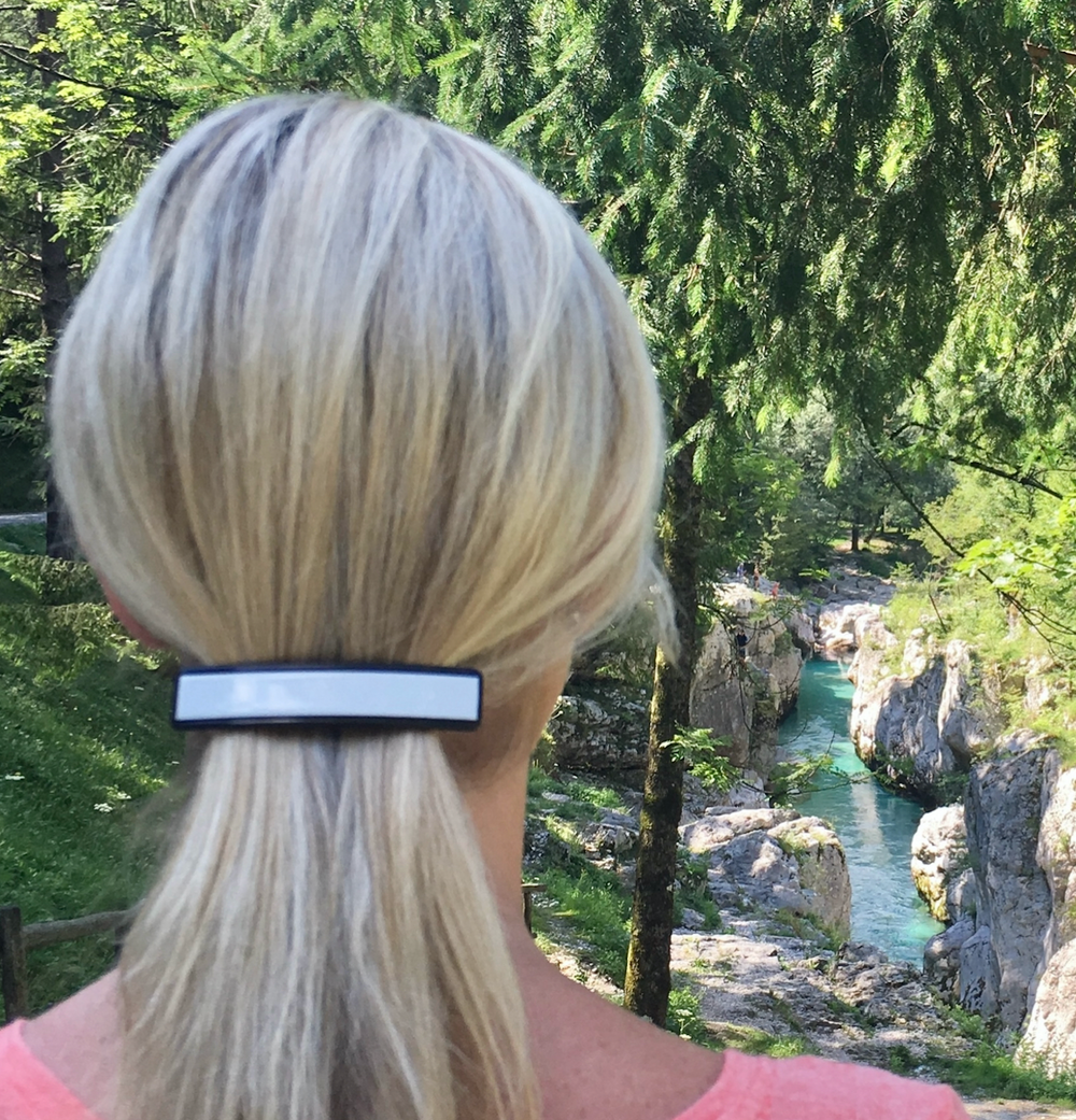 WS - Acetate Barrette - Two Tone - French Grey with Black Trim 787099020804