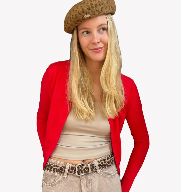 Leopard Leather Belt 3.3cm Silver