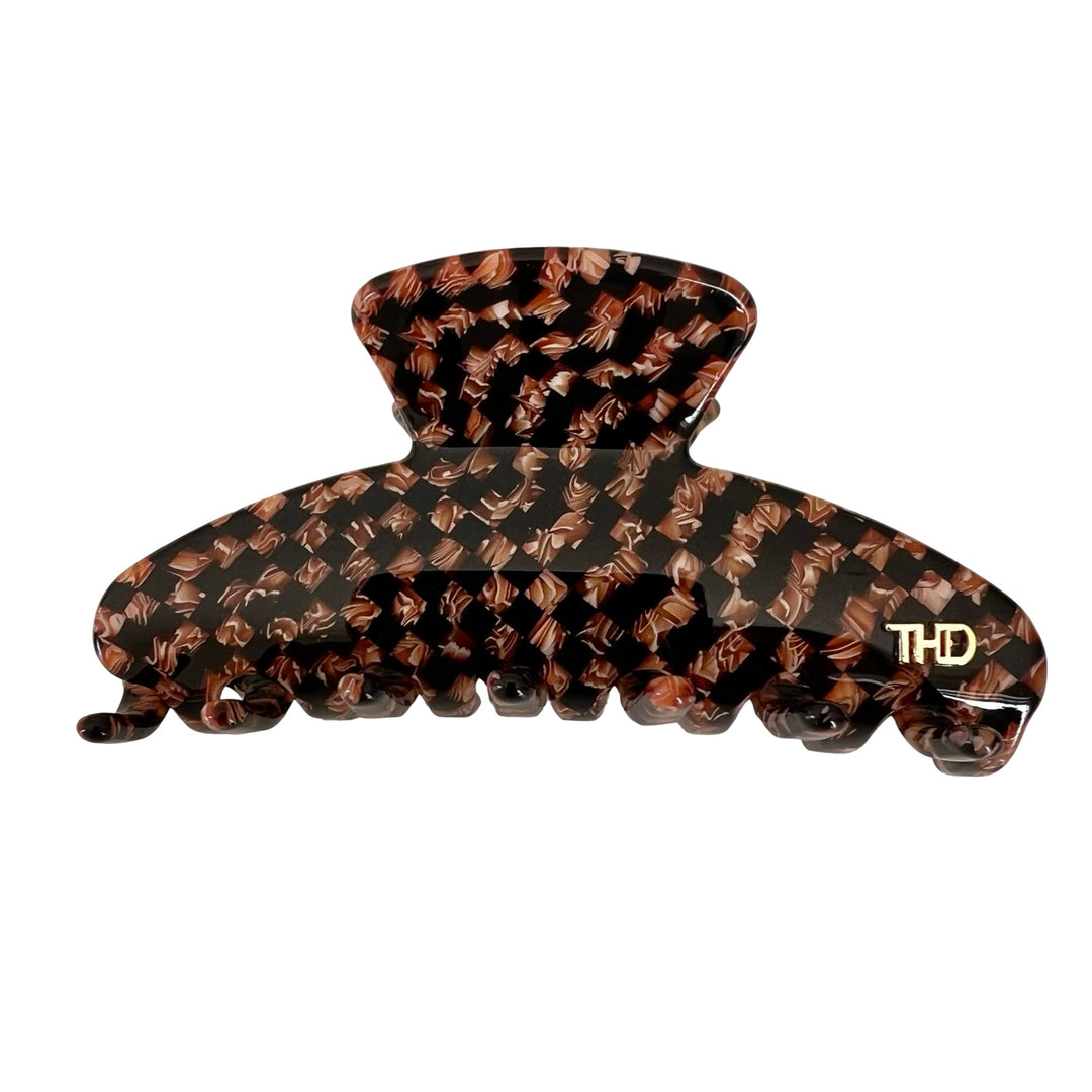 Large Acetate Hair Claw Copper Black Check