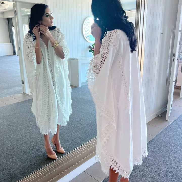 WS Celine Cotton & Lace Dress in White - White - Image 3