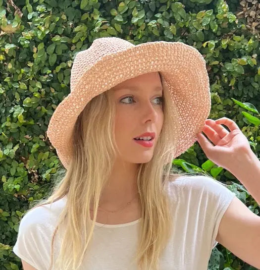 WS Woven Foldable Sun Hat - Pink - Image 1