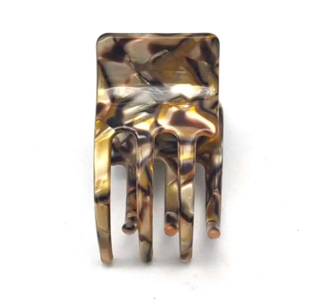Acetate Square Hair Claw in Gold Marble