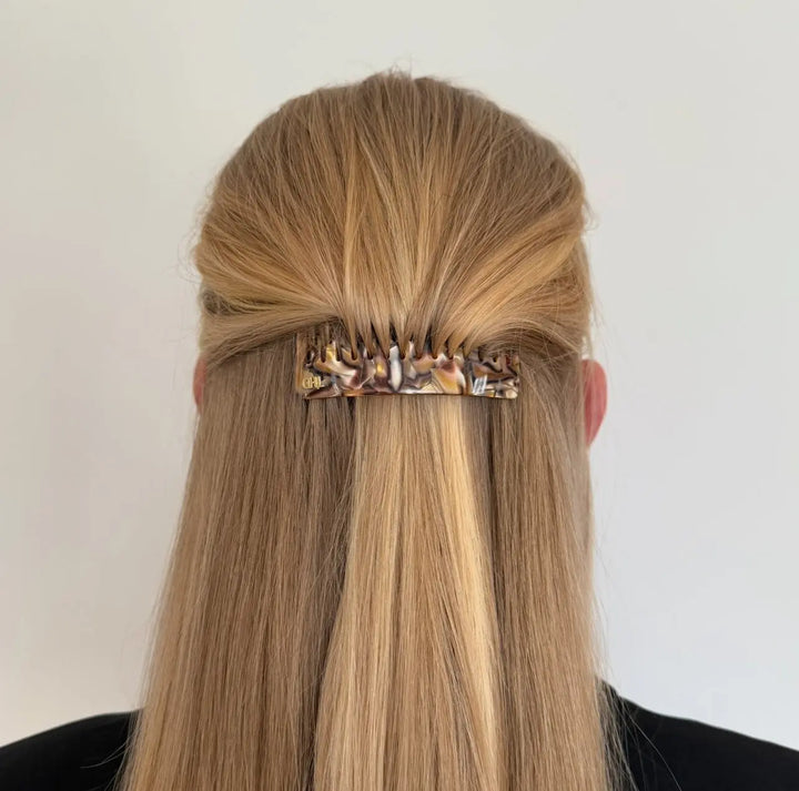 WS - Acetate Hair Comb in Gold Brown Marble