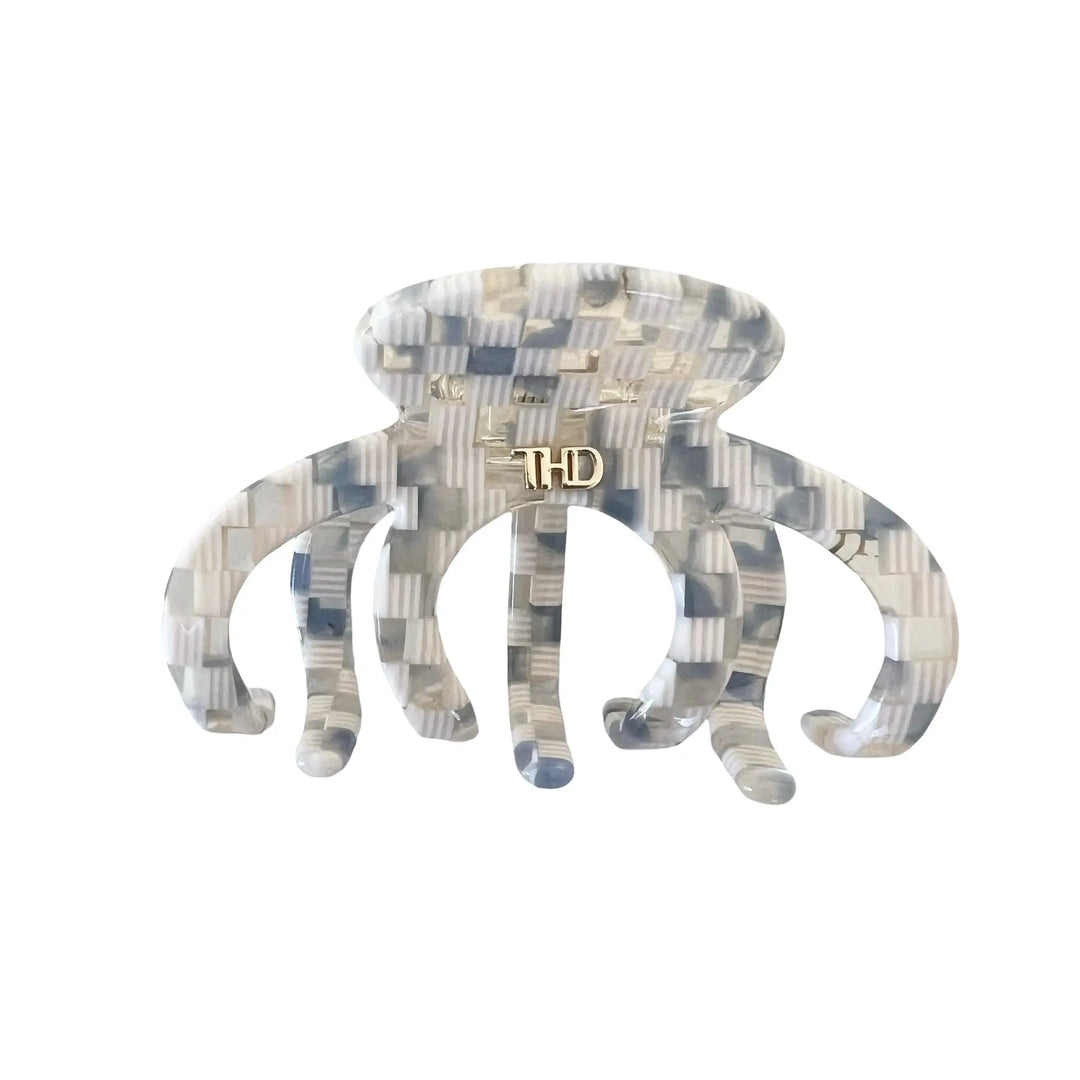 WS Acetate Octopus Hair Claw 6.8cm in Blue Check Paros