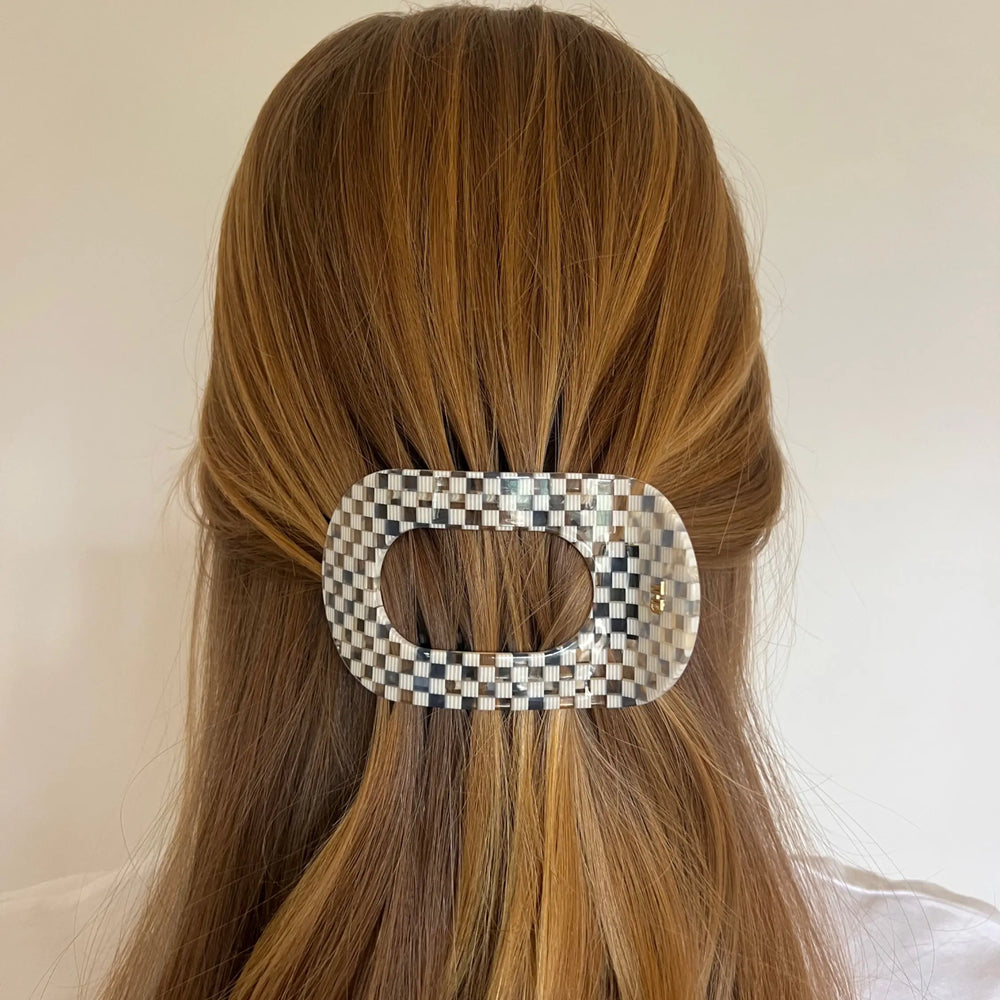 Acetate Flat Hair Claw in Paros white blue check