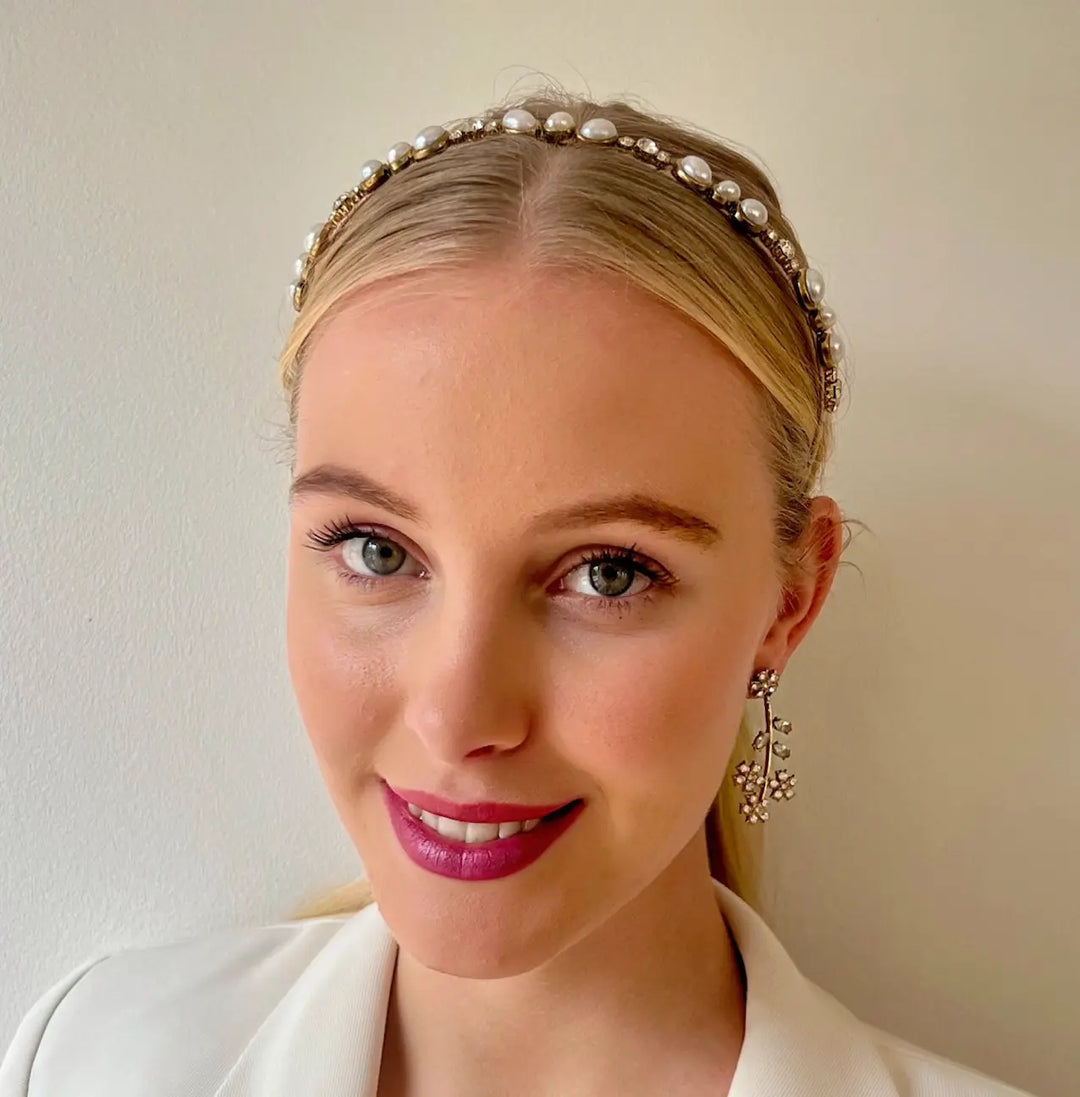 Verity Pearl & Crystal Headband Bling- white
