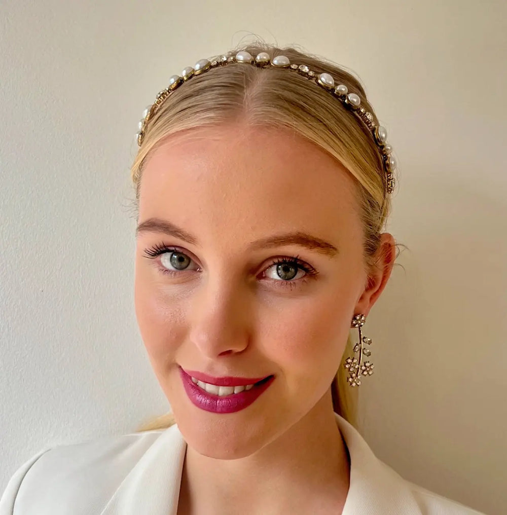 Verity Pearl & Crystal Headband Nude Bling