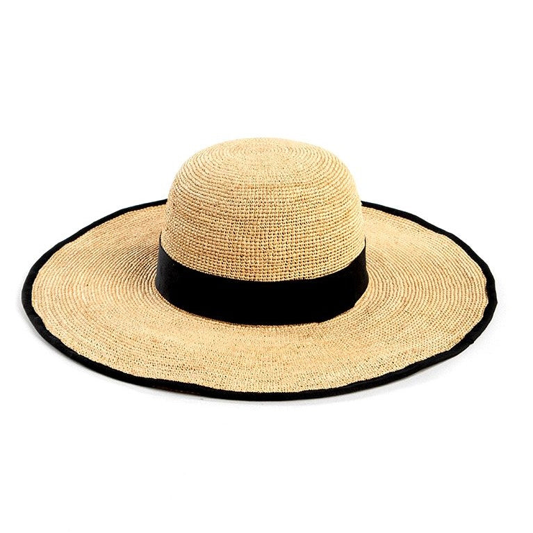 WS Melissa Raffia Hat with Trim - Black Bow