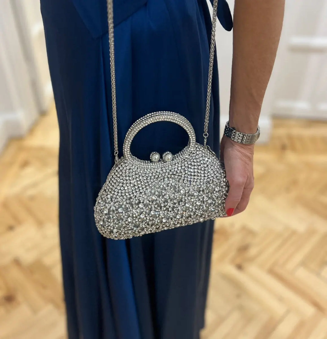 Cosette Diamond Handcrafted Clutch Bag - silver