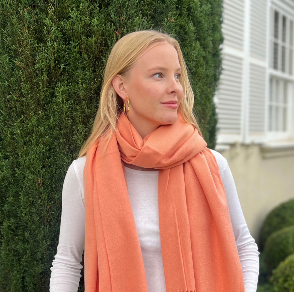 Premium Virgin 100% Wool Blanket Scarf- Peach Fuzz