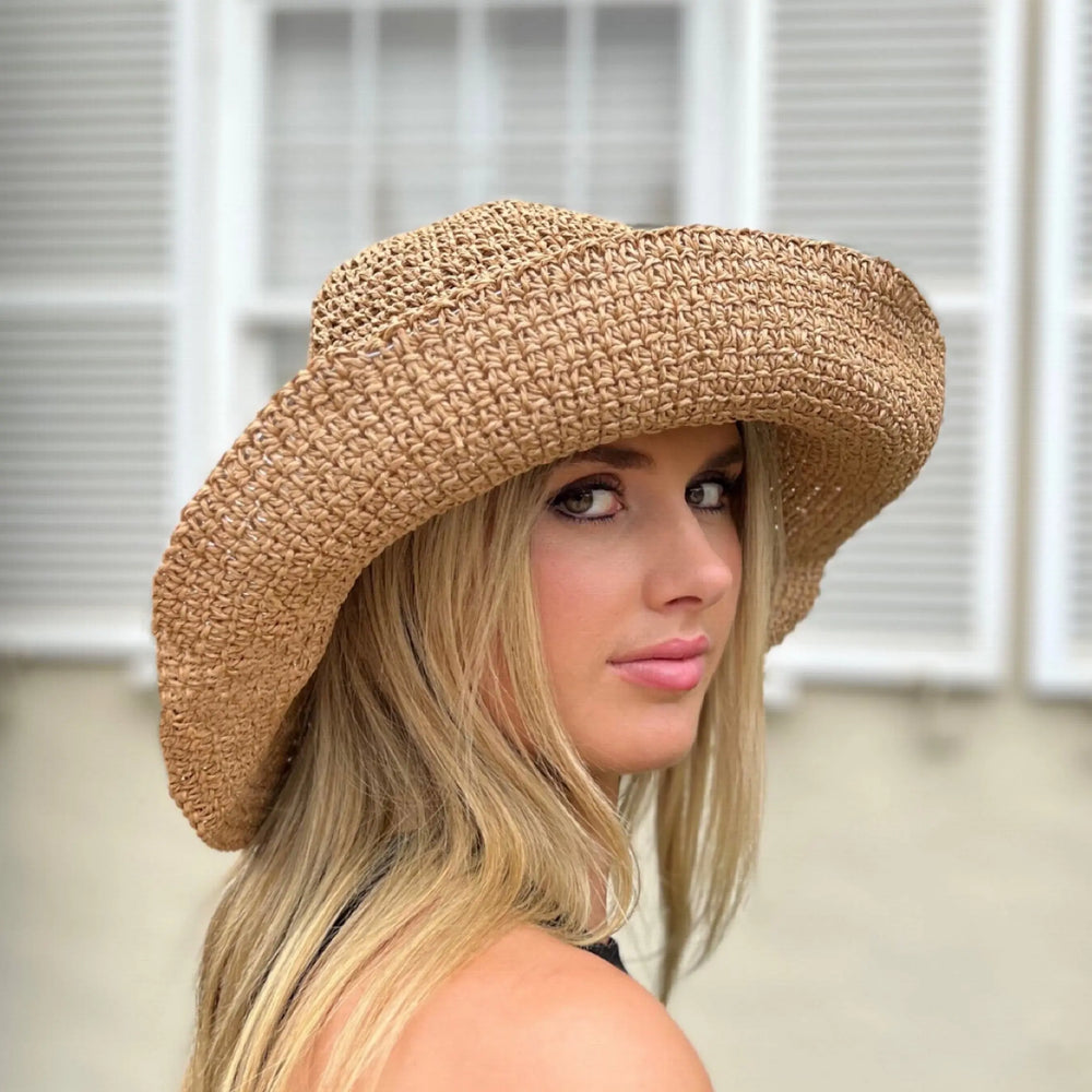 WS Woven Foldable Sun Hat - Golden Straw - Image 1