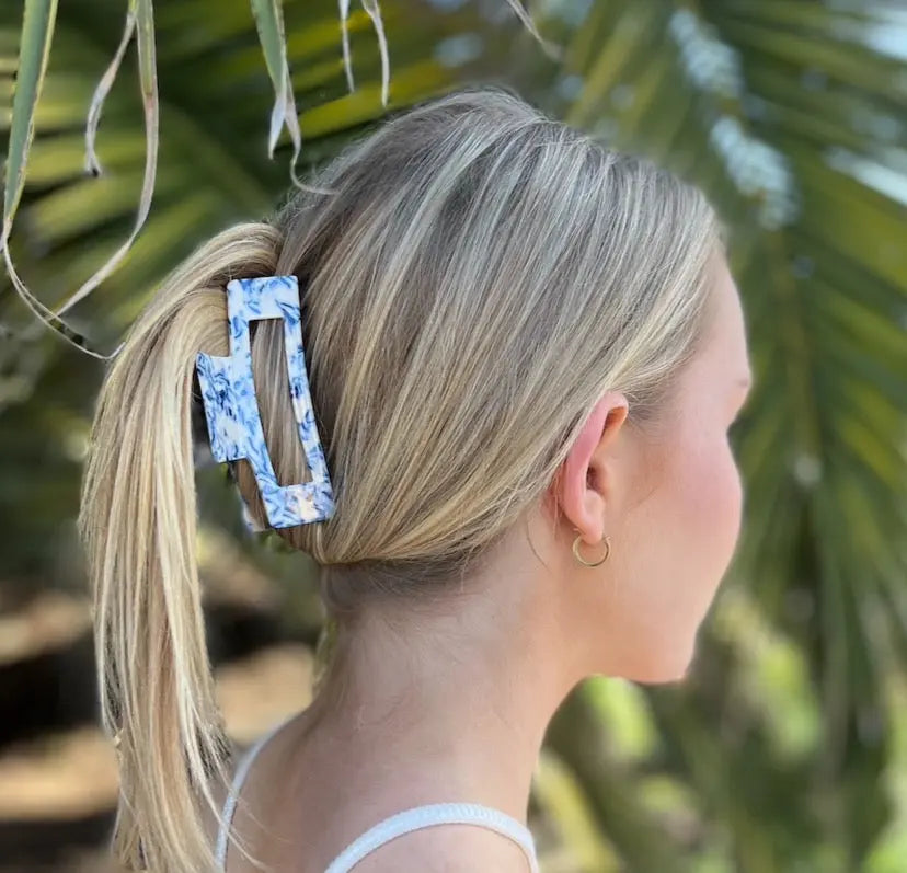 Premium Large Acetate Rectangular Claw in Mykonos