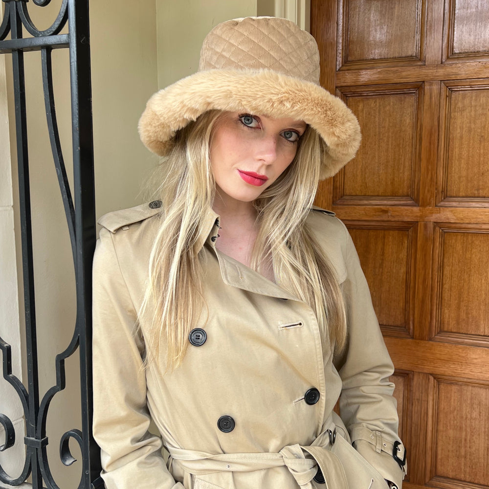 WS Quilted Faux Fur Bucket Hat - Fawn/Beige